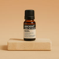 Aceite esencial de albahaca – frasco vidrio 10 ml; color verdoso – aroma fresco – claridad mental – mejora concentración