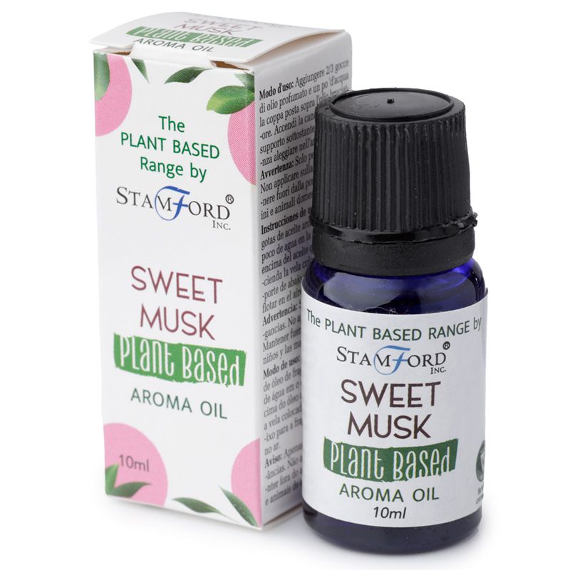 Sweet Musk - botella de vidrio ámbar 10 ml, aceite aromático vegetal, compacto para difusores - genera calidez y serenidad