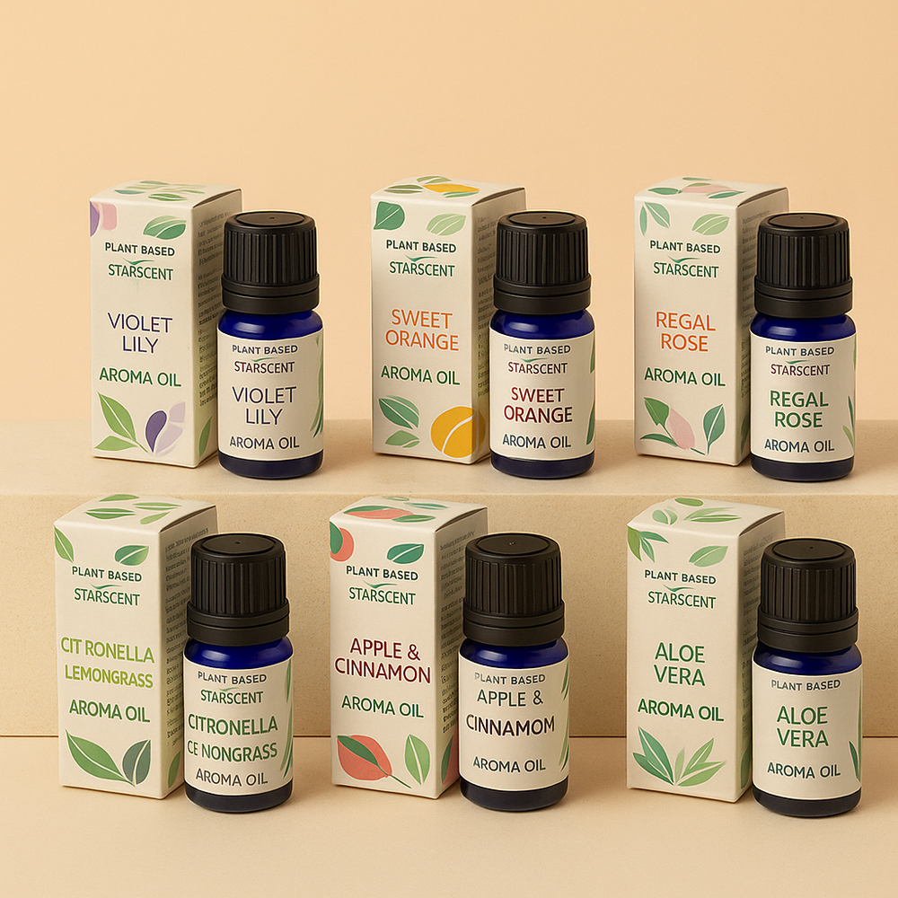 Aceites Plant-Based en Pack: seis frascos vidriosos de 10 ml – aporta relajación, vitalidad y armonía