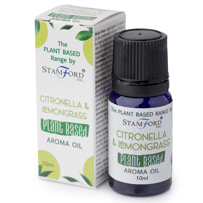 Aceite Esencial de Citronela y Lemongrass, frasco ámbar 10 ml, caja protectora, aroma cítrico y herbáceo - repela insectos