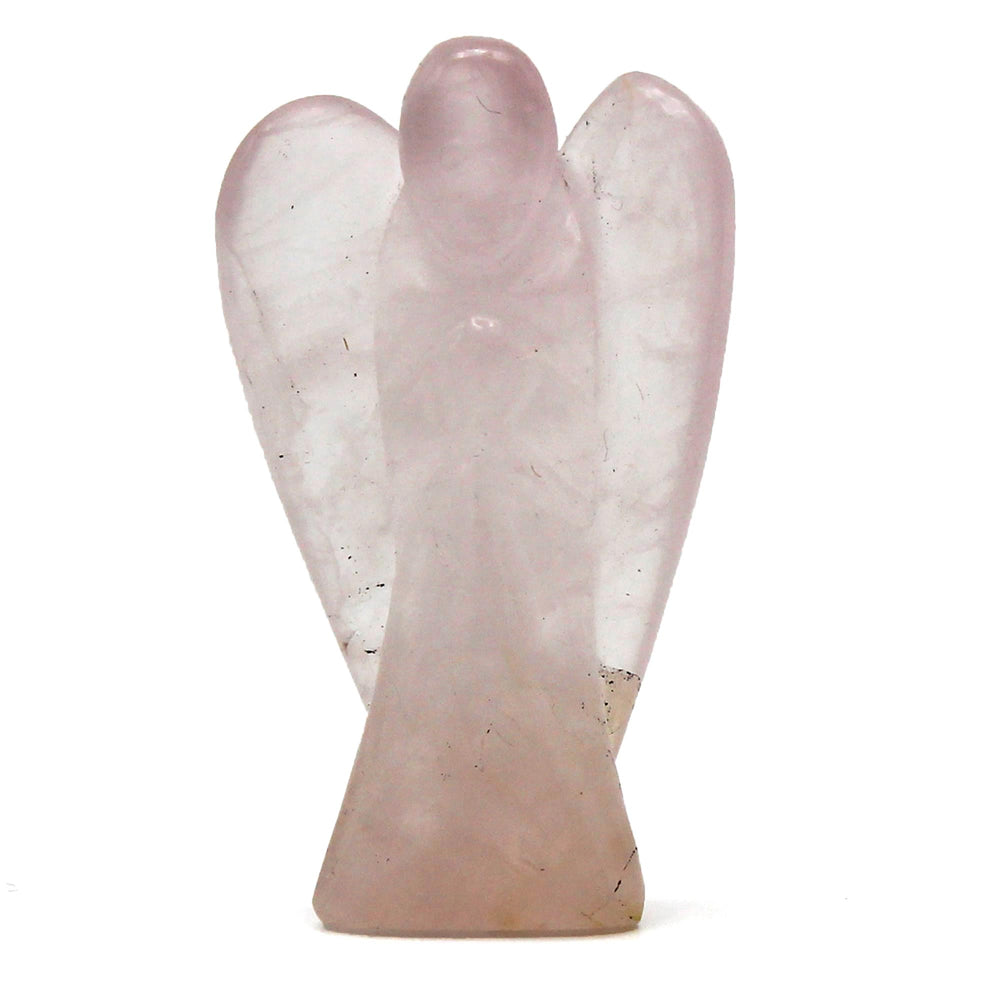 Ángel de Cristal de Cuarzo Rosa, tallado a mano en cuarzo rosado, 3 cm x 2 cm, acabado pulido suave - amor y protección.