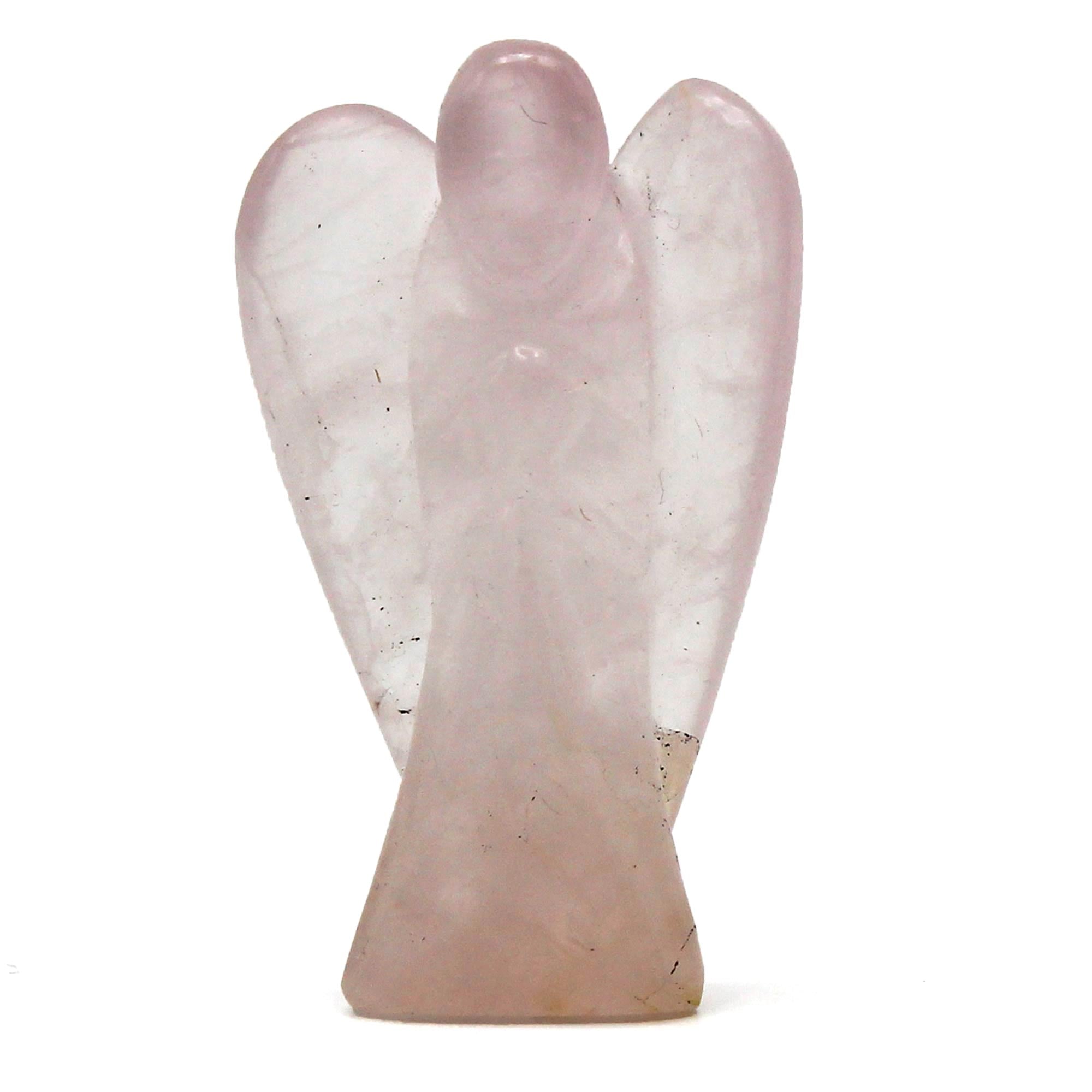 Ángel de Cristal de Cuarzo Rosa, tallado a mano en cuarzo rosado, 3 cm x 2 cm, acabado pulido suave - amor y protección.