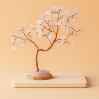 Árbol de Cristal de Cuarzo Rosa con ramas de cobre y cristales rosados naturales, base de resina, 15 cm - amor y armonía