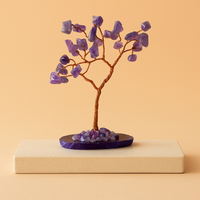 Árbol de amatista sobre base de ágata natural, 35 cristales, 15 cm, violeta - favorece calma y protección espiritual.