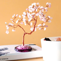 Árbol de Cristal de Cuarzo Rosa con ramas de cobre y cristales rosados naturales, base de resina, 15 cm - amor y armonía
