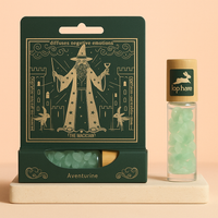 Roll-On 10 ml de Aventurina, esfera en frasco, con piedras verdes y tapa de bambú - equilibrio emocional y manifestación