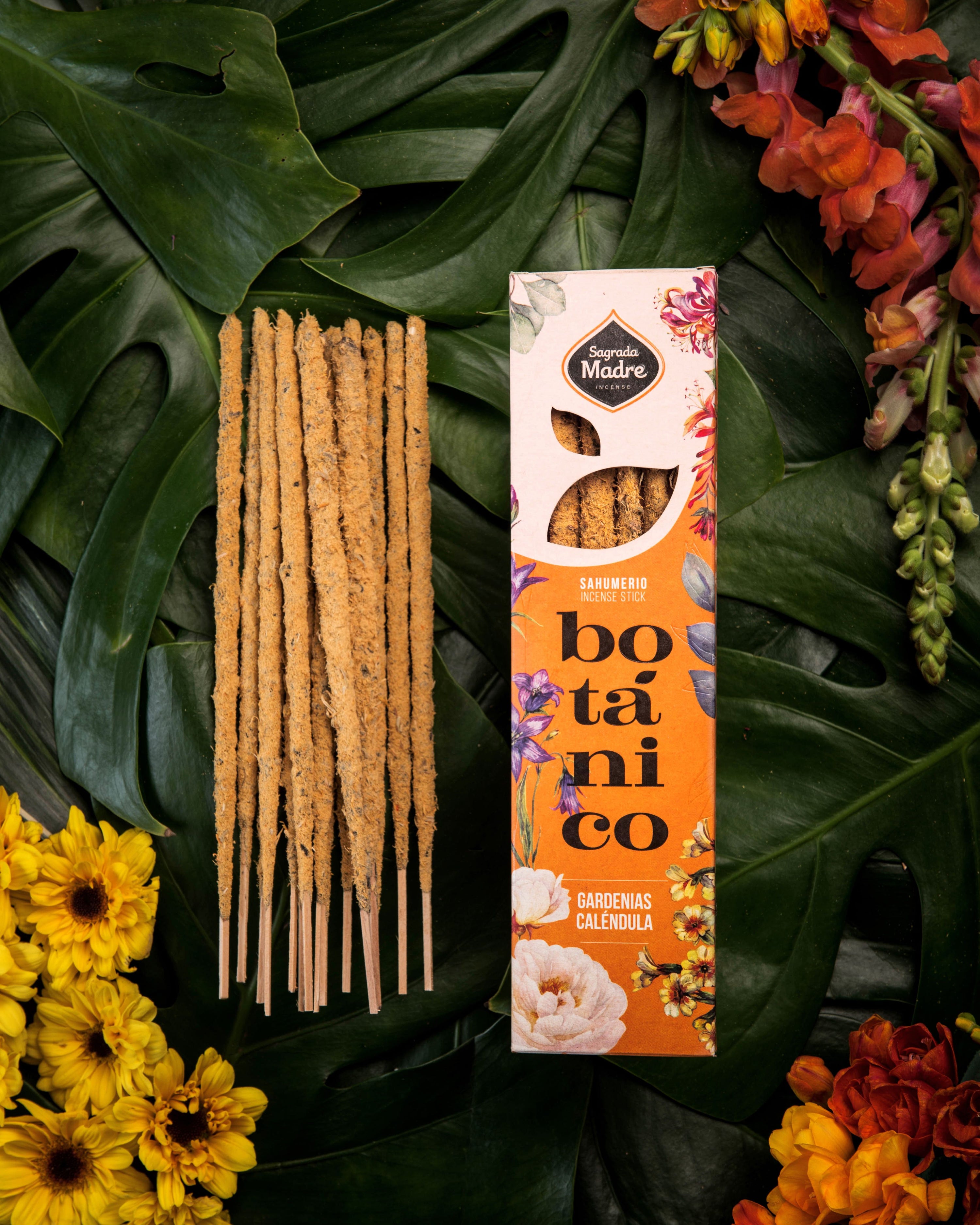 Incienso Botánico Gardenias Caléndula – sahumerio grueso en sticks, aroma floral y terroso para ambientación - armonía.