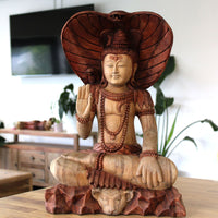 Shiva con Cobra: estatua de madera de 50 cm, cobra en cuello, acabado natural. - favorece un ambiente sereno y equilibrado.