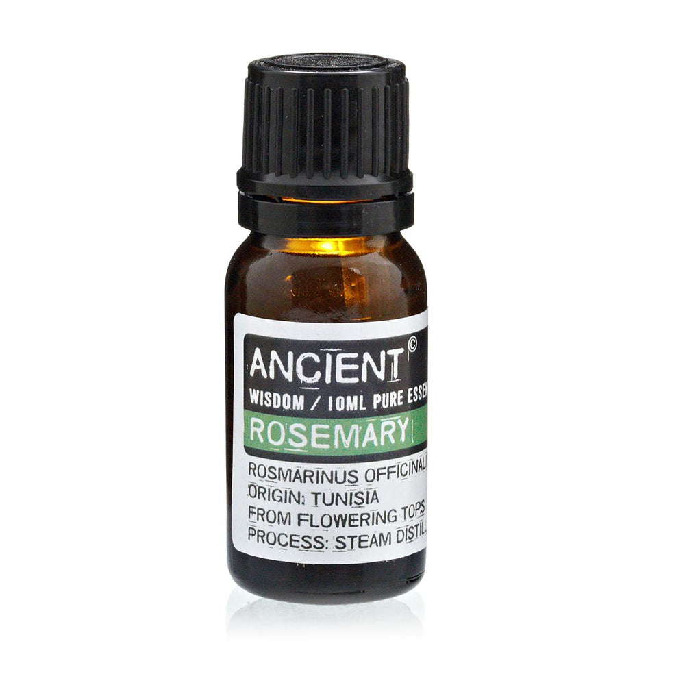 Aceite esencial de romero, frasco de vidrio ámbar 10 ml con gotero - estimula la mente.