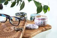 Vela artística de hojalata Parma Violet con mensajes amistosos y estilo zen - favorece armonía energética.