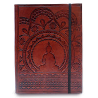 Cuaderno mediano con elástico - Mandala tibetano en cuero vegetal, ideal para meditación - favorece armonía