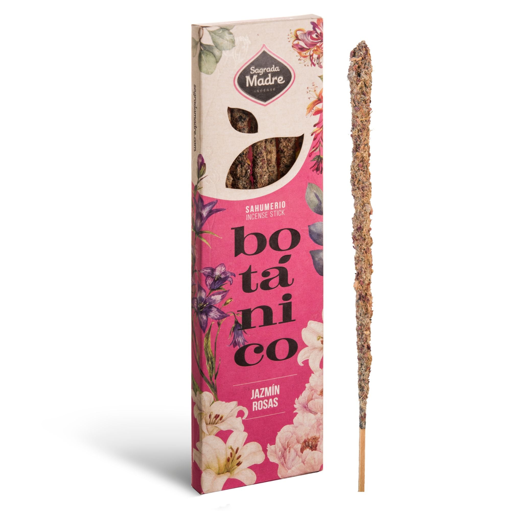 Incienso botánico de jazmín y rosas rojas: sahumerio grueso, flores y resinas naturales- favorece relajación y armonía