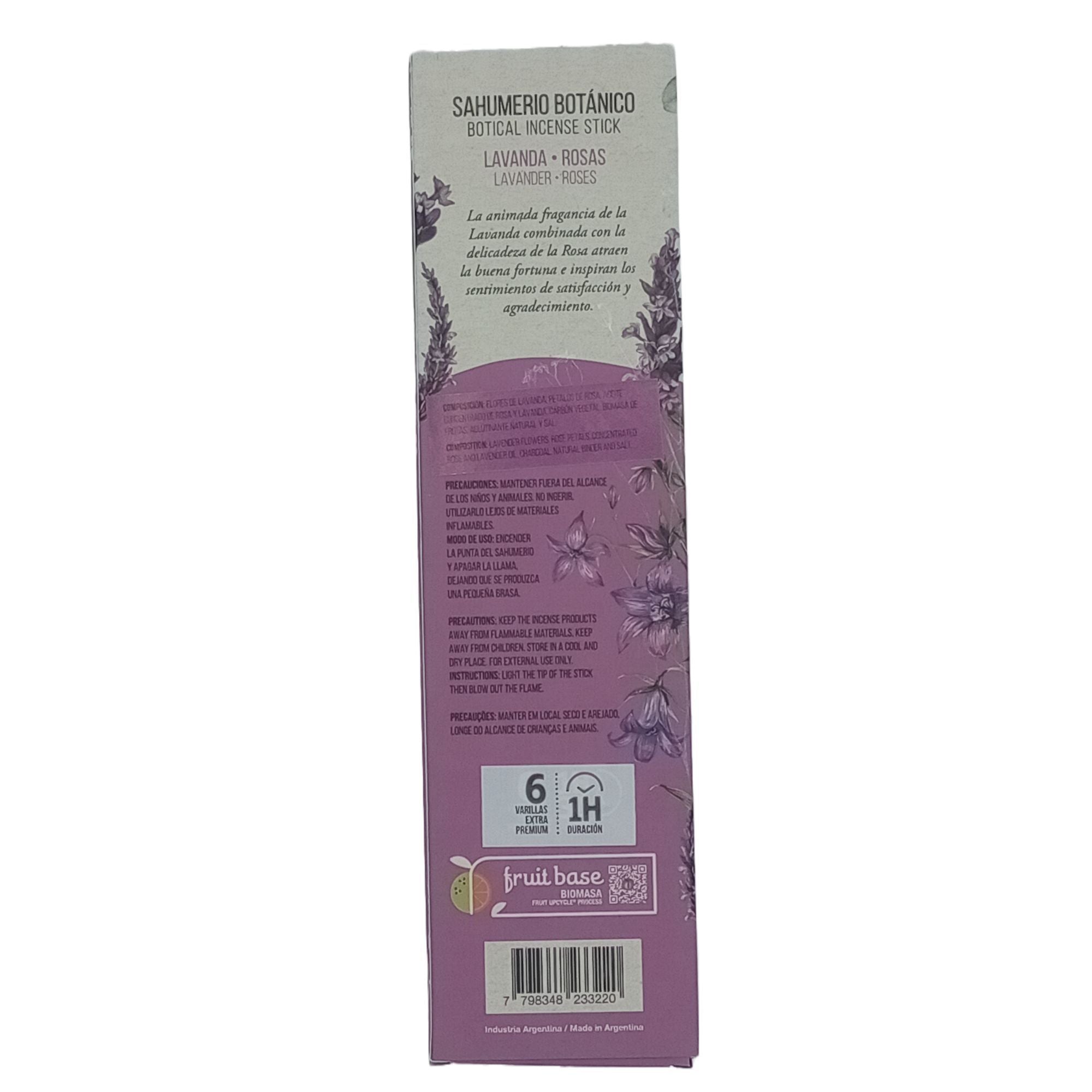 Incienso Botánico Lavanda y Rosas en sahumerio crema, aroma suave fusiona lavanda y rosas para serenidad - relaja