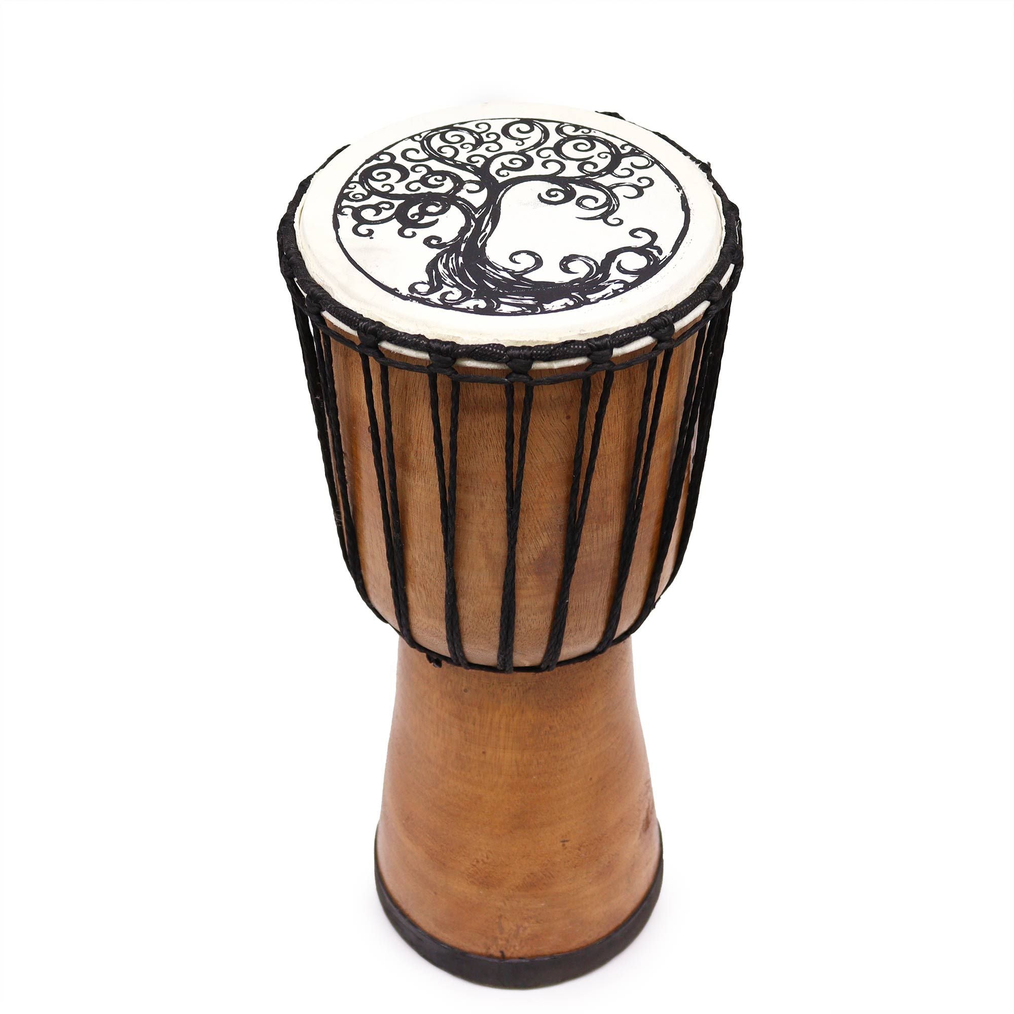 Djembe 40 cm hecho a mano, madera natural con parche decorado con Árbol de la Vida, tono profundo - conexión y enraizamiento