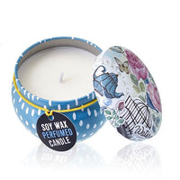 Vela artística de hojalata en lata decorativa impresa con etiqueta, 120 g, aroma a peonía - quema limpia y ecológica