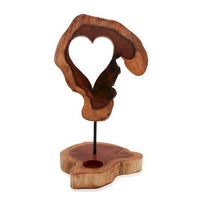 Portavelas-corazón de madera natural, veta y hueco para vela de té; diseño rústico que brinda calidez - promueve serenidad