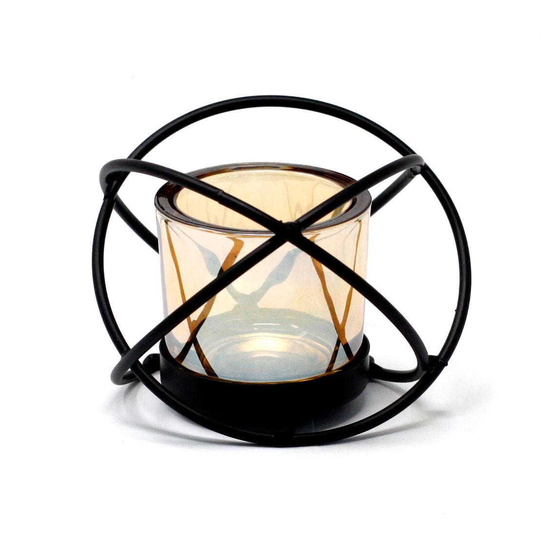 Candelabro de Hierro - bola: esfera forjada rodea un vaso de cristal, 10×8,5 cm - crea ambiente cálido y protegido