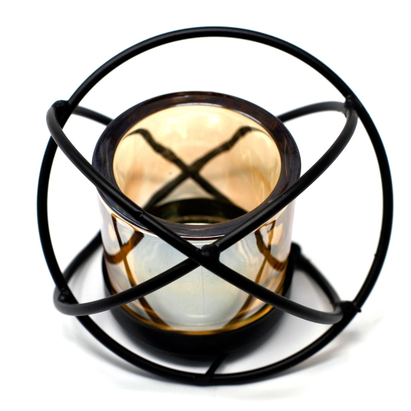 Candelabro de Hierro - bola: esfera forjada rodea un vaso de cristal, 10×8,5 cm - crea ambiente cálido y protegido