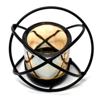 Candelabro de Hierro - bola: esfera forjada rodea un vaso de cristal, 10×8,5 cm - crea ambiente cálido y protegido