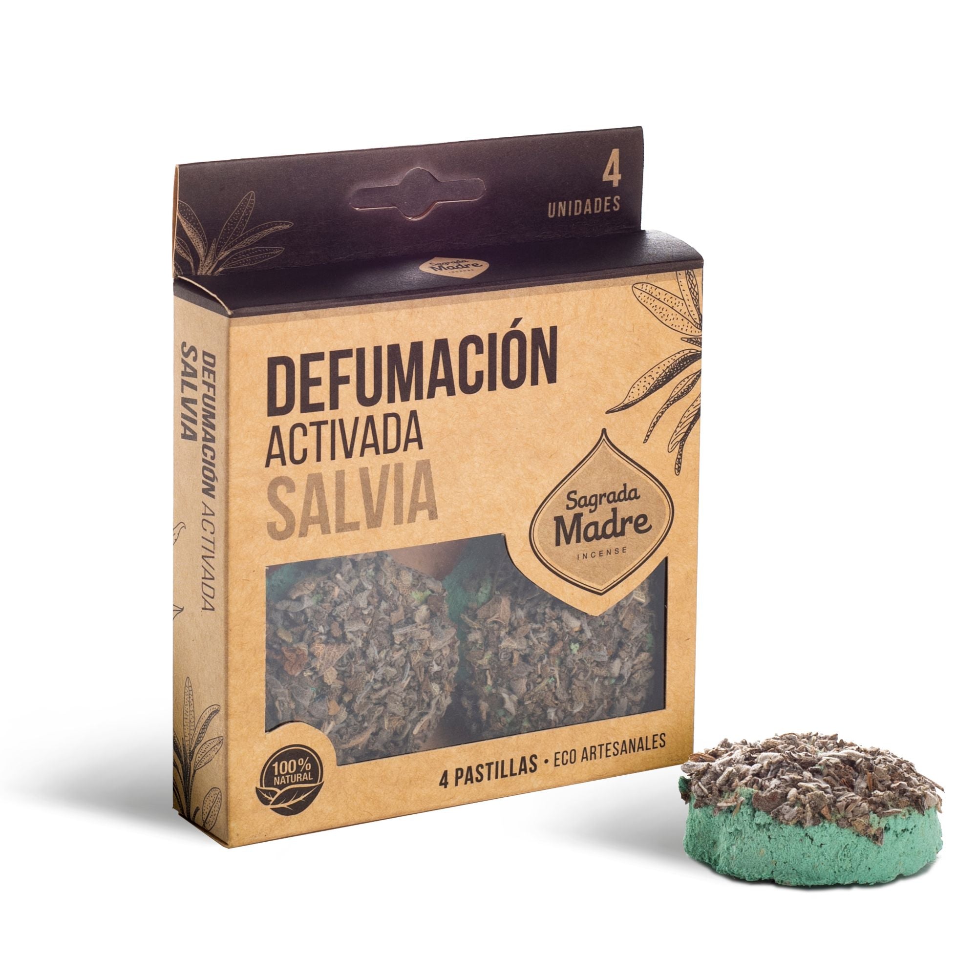 Pastillas de Incienso en Resina con Salvia Blanca, 4 unidades activadas, base resinosa - limpieza energética profunda