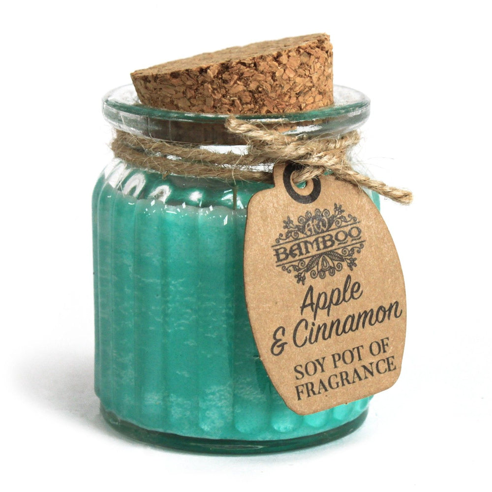 Vela de Cera de Soja en tarro, aroma Manzana y Canela, estética natural para ambientes zen - favorece armonía y bienestar.