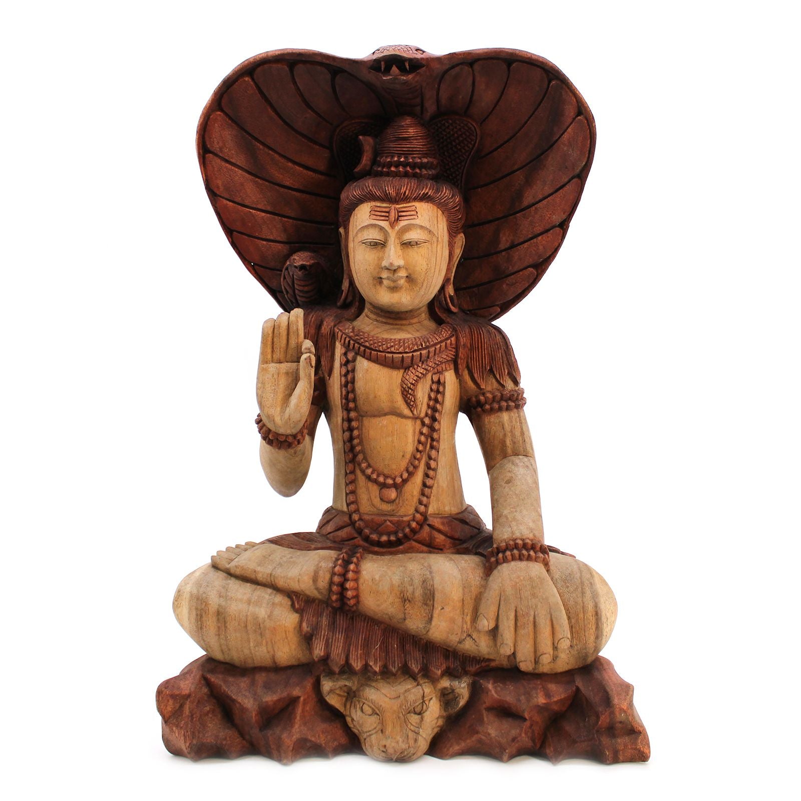 Shiva con Cobra: estatua de madera de 50 cm, cobra en cuello, acabado natural. - favorece un ambiente sereno y equilibrado.