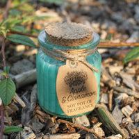 Vela de Cera de Soja en tarro, aroma Manzana y Canela, estética natural para ambientes zen - favorece armonía y bienestar.