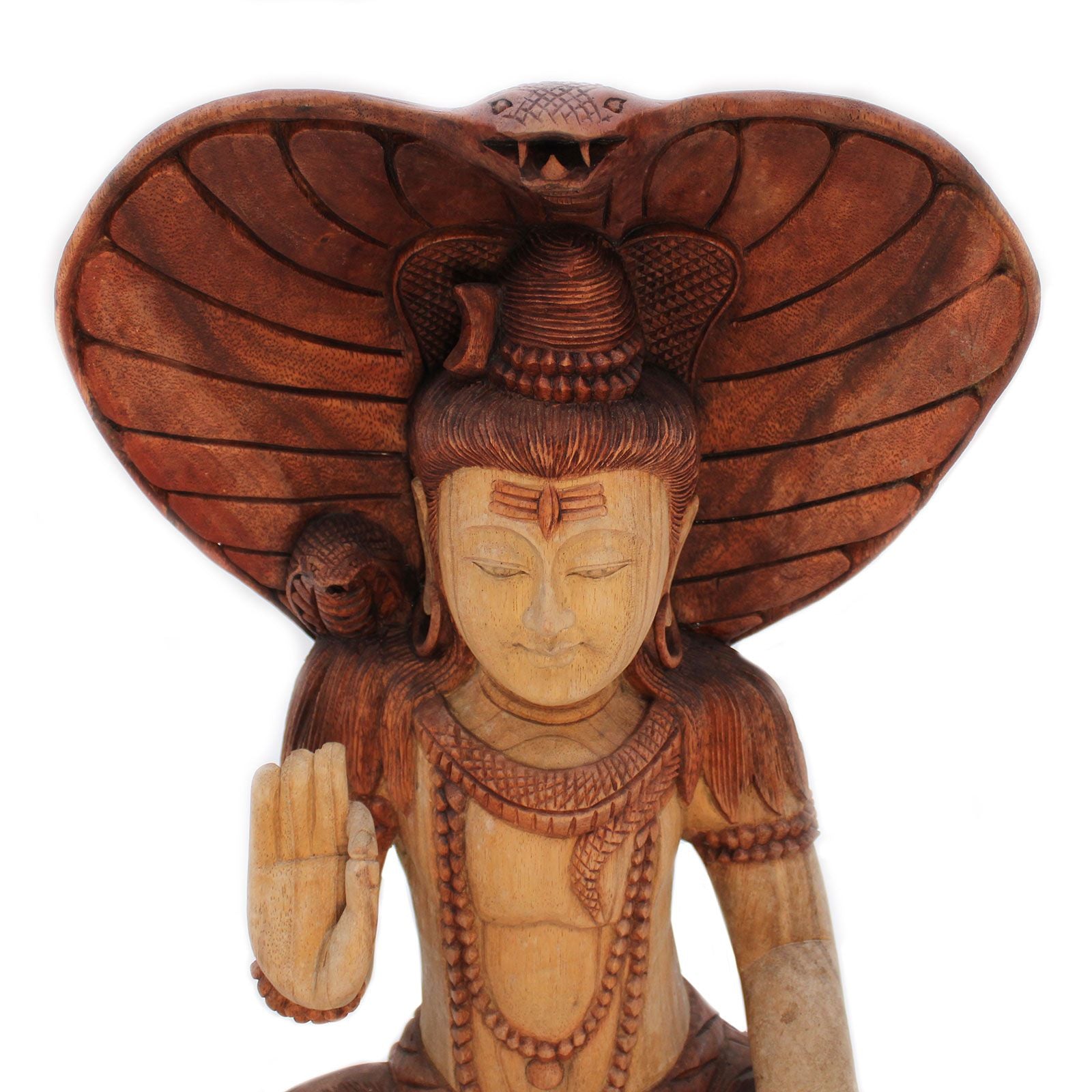 Shiva con Cobra: estatua de madera de 50 cm, cobra en cuello, acabado natural. - favorece un ambiente sereno y equilibrado.