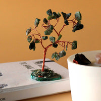 Árbol de aventurina verde sobre base de ágata verde, 35 piedras - favorece la manifestación de deseos y armonía