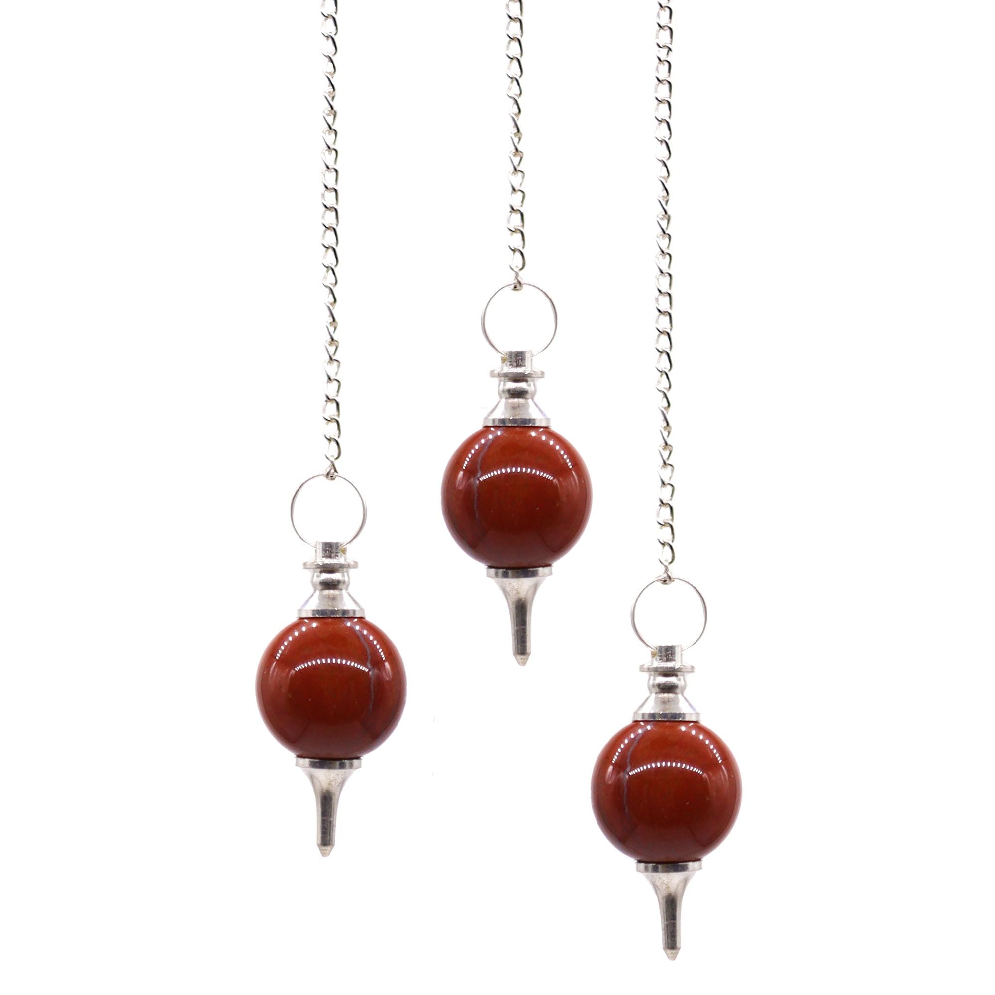 Péndulo jaspe rojo, esfera pulida, color carmín y forma redonda, ideal para meditación - favorece enfoque y equilibrio