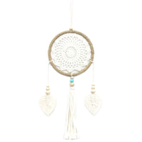 Atrapasueños Mediano: aro de cuerda natural, tejido blanco y cuentas de madera; Boho rústico para dormitorio - aporta calma.