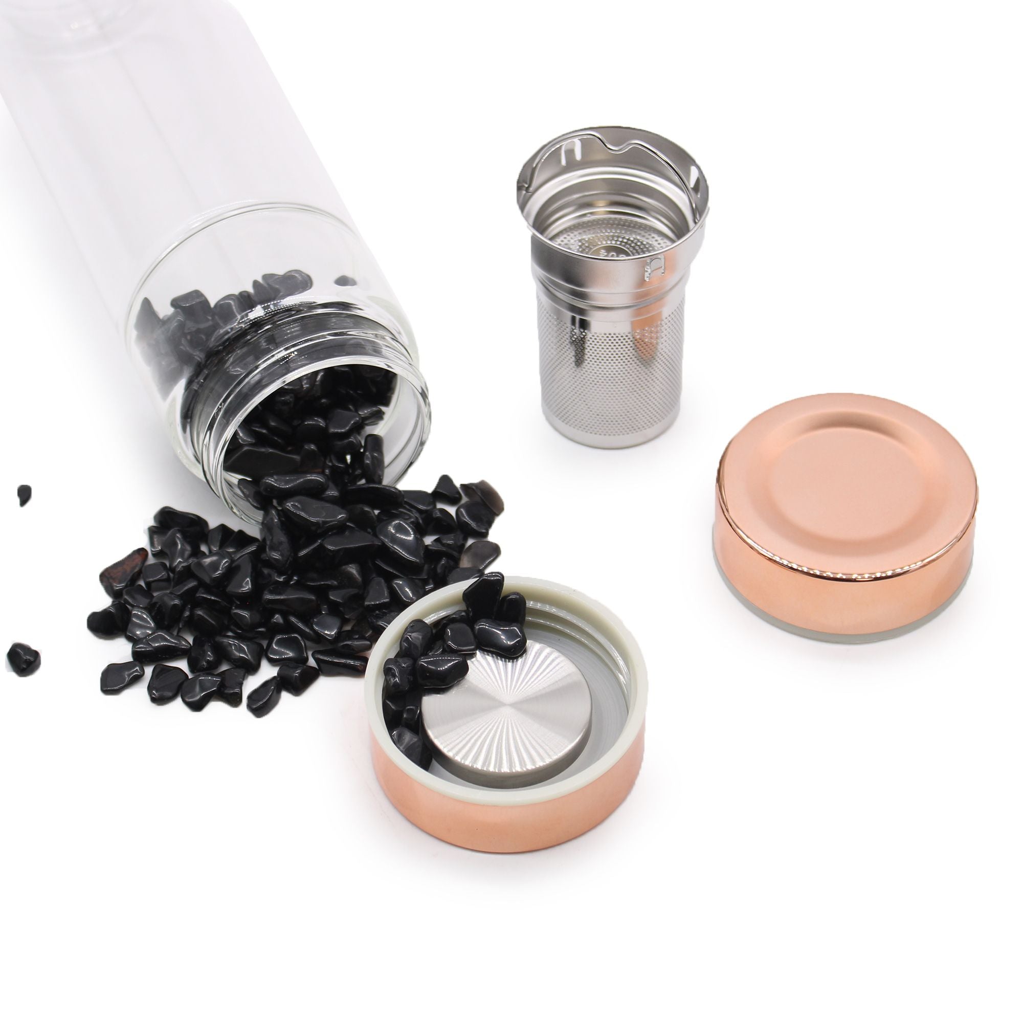 Botella de cristal para te con Cuarzo roca