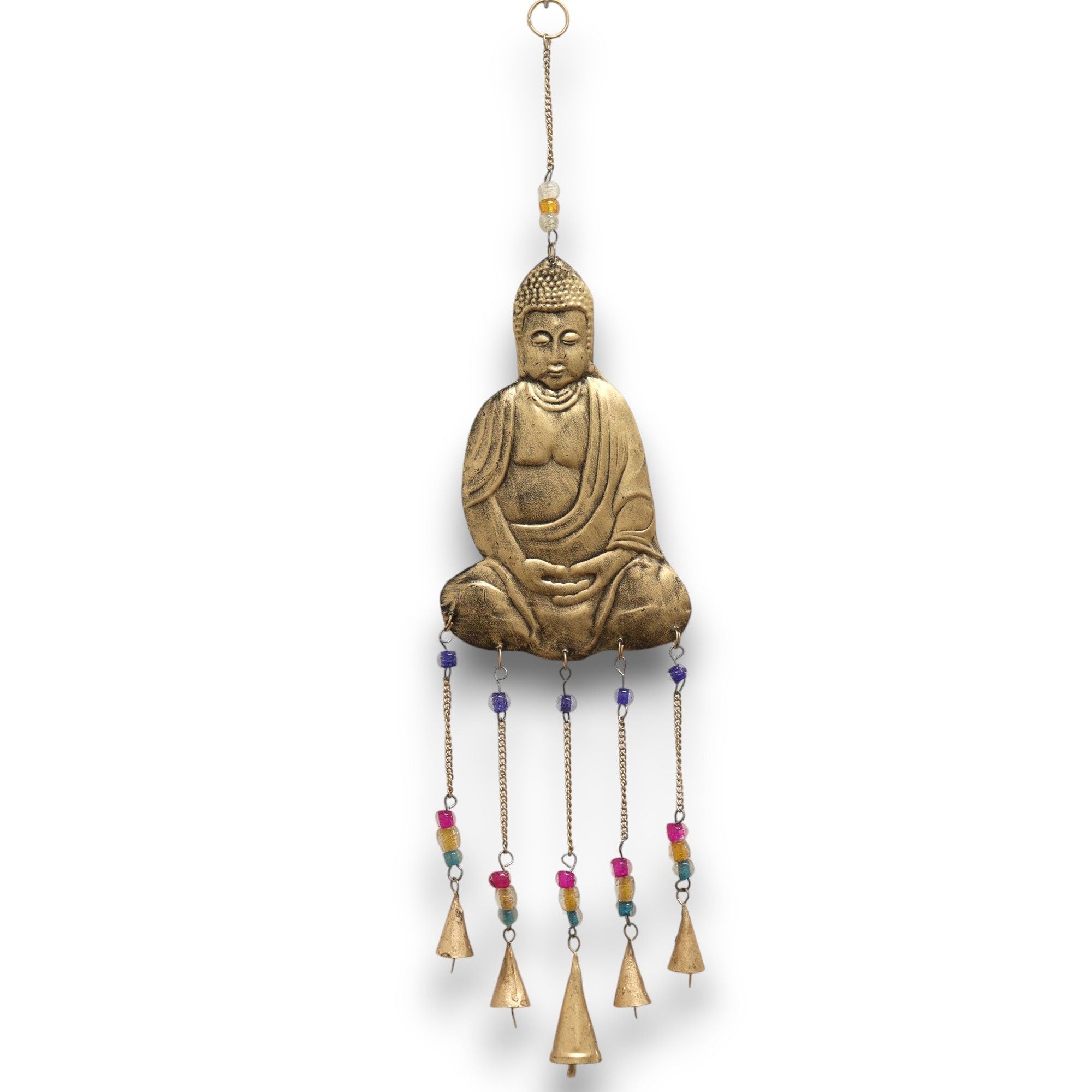 Campanas indias, cinco piezas grandes, forma cónica, estilo oriental, acabado metálico para meditaciones - calma y enfoque.