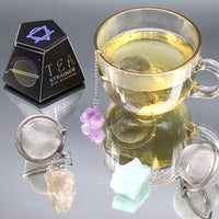 Colador de té de cristal crudo con ojo de tigre dorado, pieza de piedra preciosa - infusiones limpias y sabor realzado
