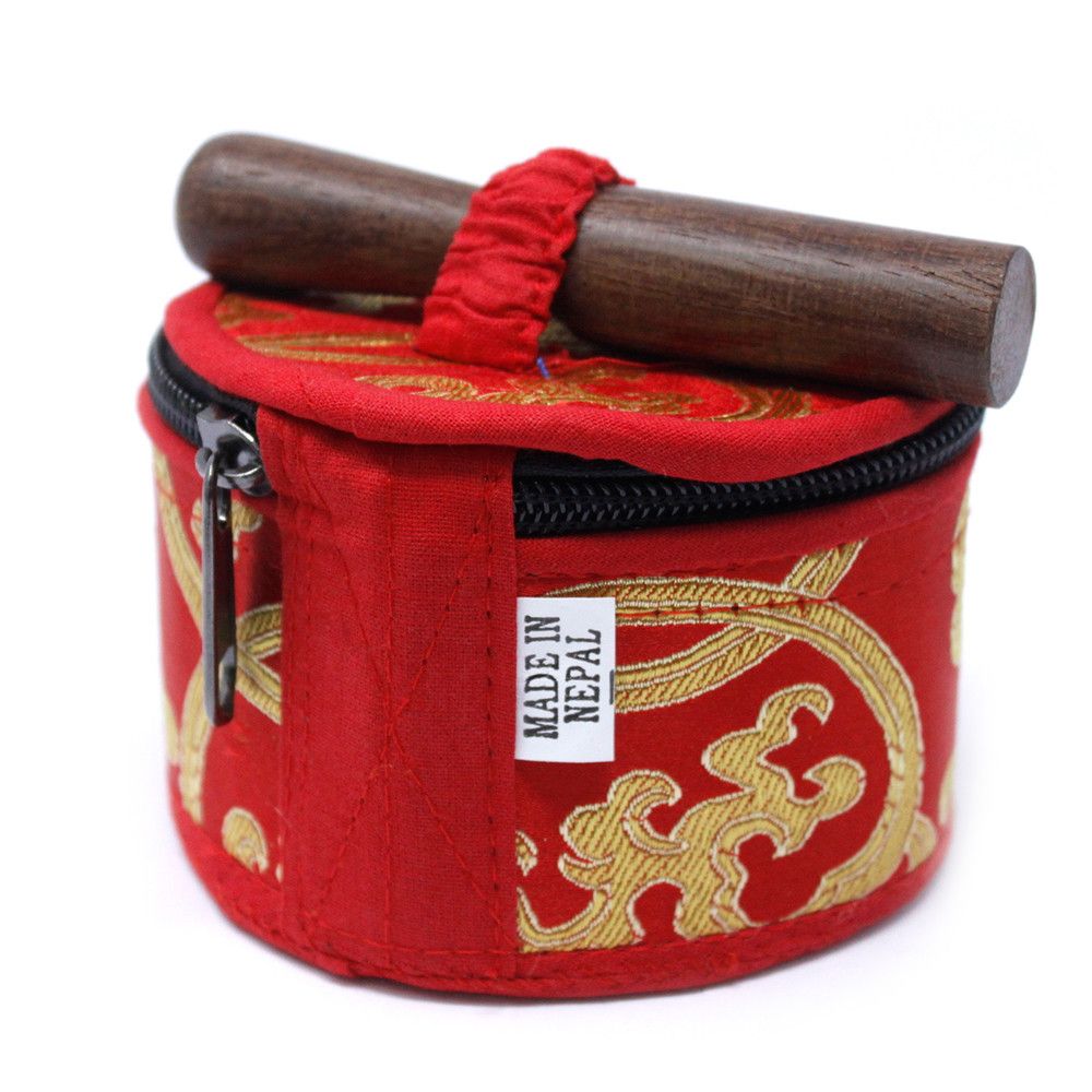 Cuenco tibetano rojo, set regalo mini, para uso en hogar y meditación - favorece armonía y bienestar.