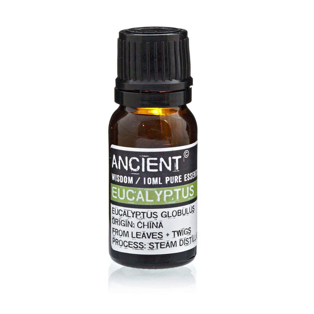 Aceite esencial de eucalipto, frasco de 10 ml con líquido y etiqueta - para apoyo respiratorio y bienestar