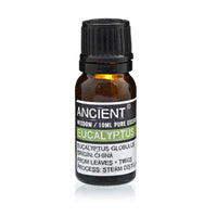 Aceite esencial de eucalipto, frasco de 10 ml con líquido y etiqueta - para apoyo respiratorio y bienestar