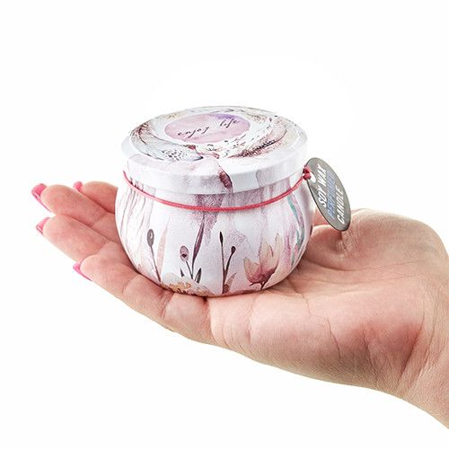 Vela artística de hojalata en lata decorativa impresa con etiqueta, 120 g, aroma a peonía - quema limpia y ecológica