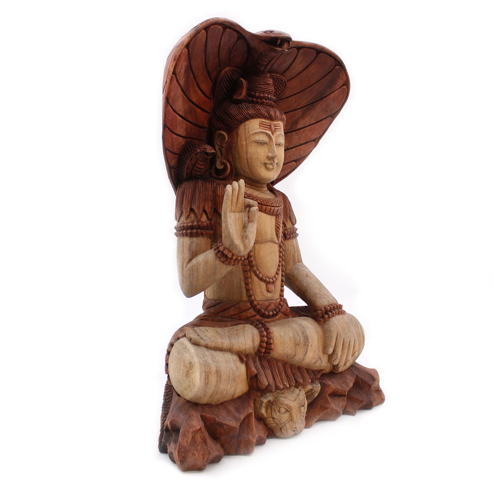 Shiva con Cobra: estatua de madera de 50 cm, cobra en cuello, acabado natural. - favorece un ambiente sereno y equilibrado.