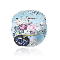 Vela artística de hojalata en lata decorativa impresa con etiqueta, 120 g, aroma a peonía - quema limpia y ecológica