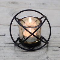 Candelabro de Hierro - bola: esfera forjada rodea un vaso de cristal, 10×8,5 cm - crea ambiente cálido y protegido