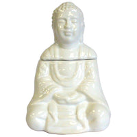 Quemador aceite Buda sentado - Blanco, cerámica en forma de Buda con tazón para fragancias - crea atmósfera serena.