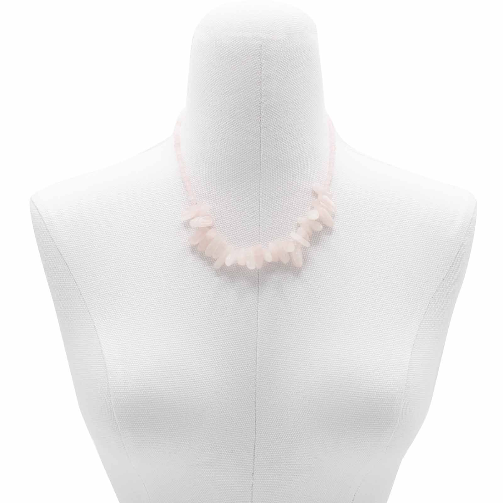 Collar de gemas Longstone con cuarzo rosa: colgante alargado de piedra rosada y cuentas - equilibrio emocional