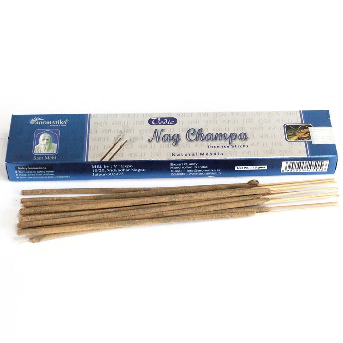 Incienso palitos Nag Champa, delgados, color crema, aroma sereno que eleva armonía del espacio - favorece calma y bienestar