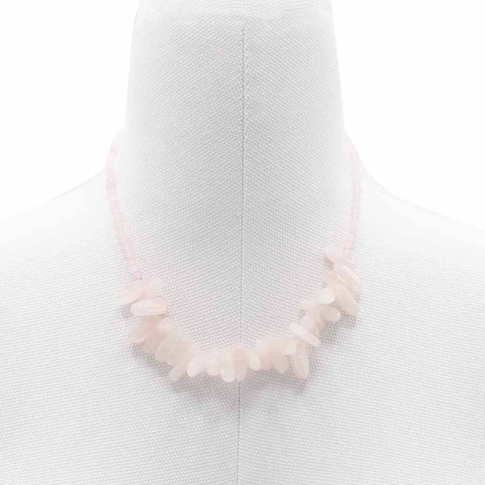 Collar de gemas Longstone con cuarzo rosa: colgante alargado de piedra rosada y cuentas - equilibrio emocional