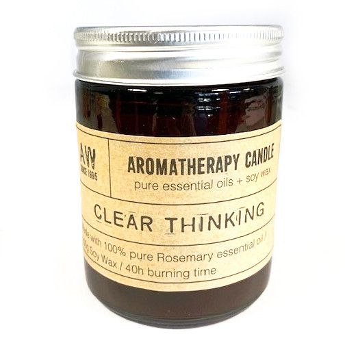 Vela de aromaterapia de soja 200 g de aceite de romero puro, 40 h de combustión, natural y vegana - pensamiento claro