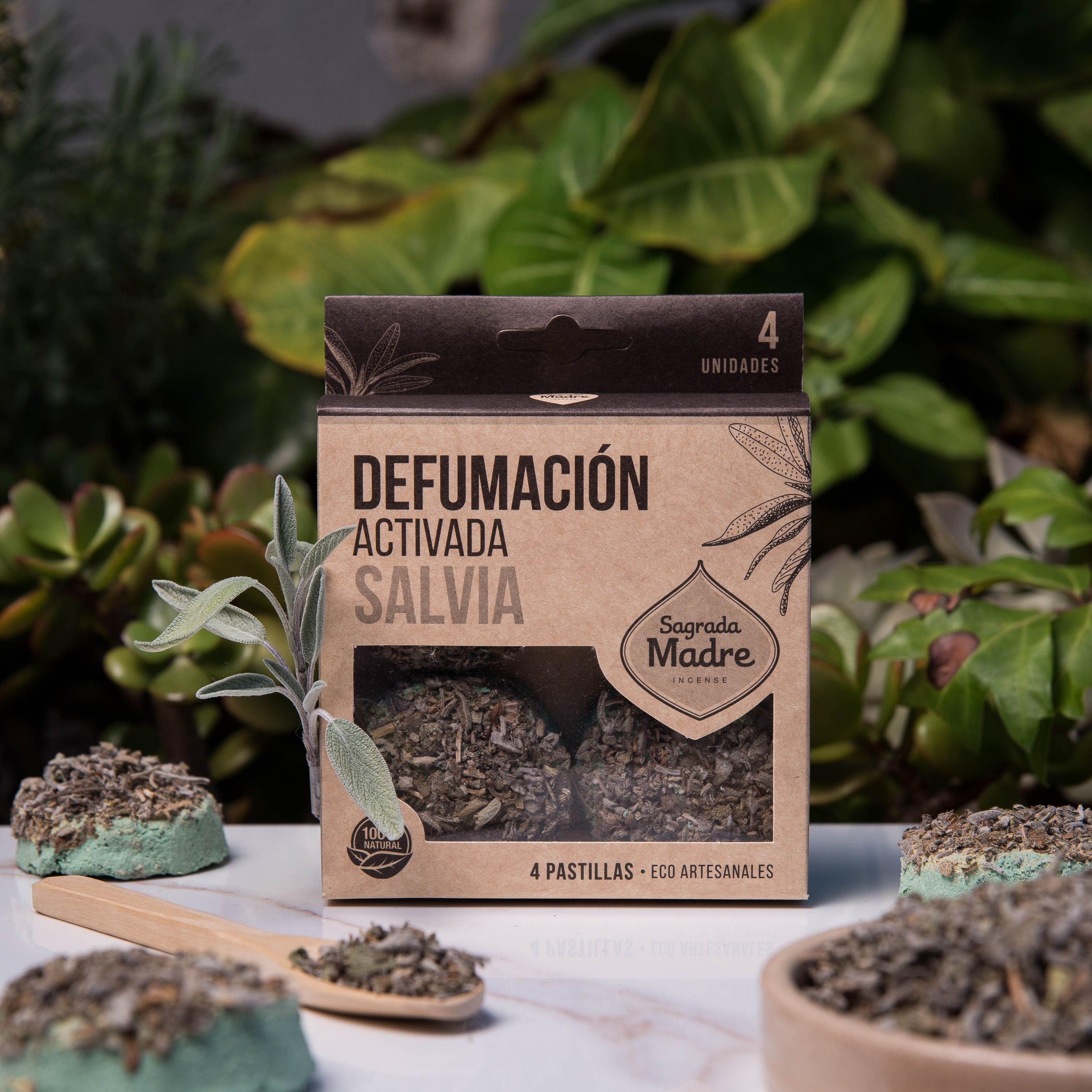 Pastillas de Incienso en Resina con Salvia Blanca, 4 unidades activadas, base resinosa - limpieza energética profunda