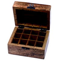 Caja de aromaterapia de mango, rectangular, acabado natural con 12 frascos y detalle floral - facilita orden y serenidad