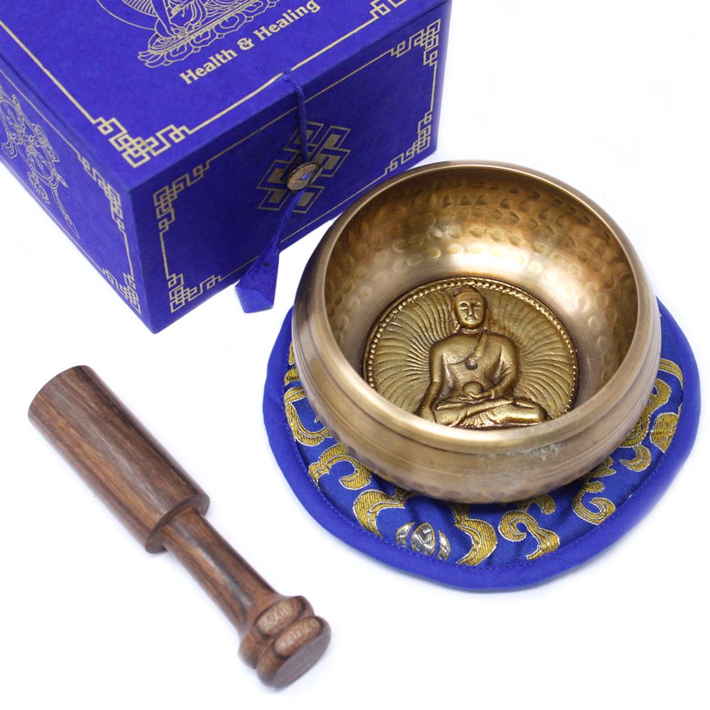 Cuenco tibetano set Medicina Buda, 10 cm de diámetro y 500 g mínimo, pieza circular para meditación - Armonía energética