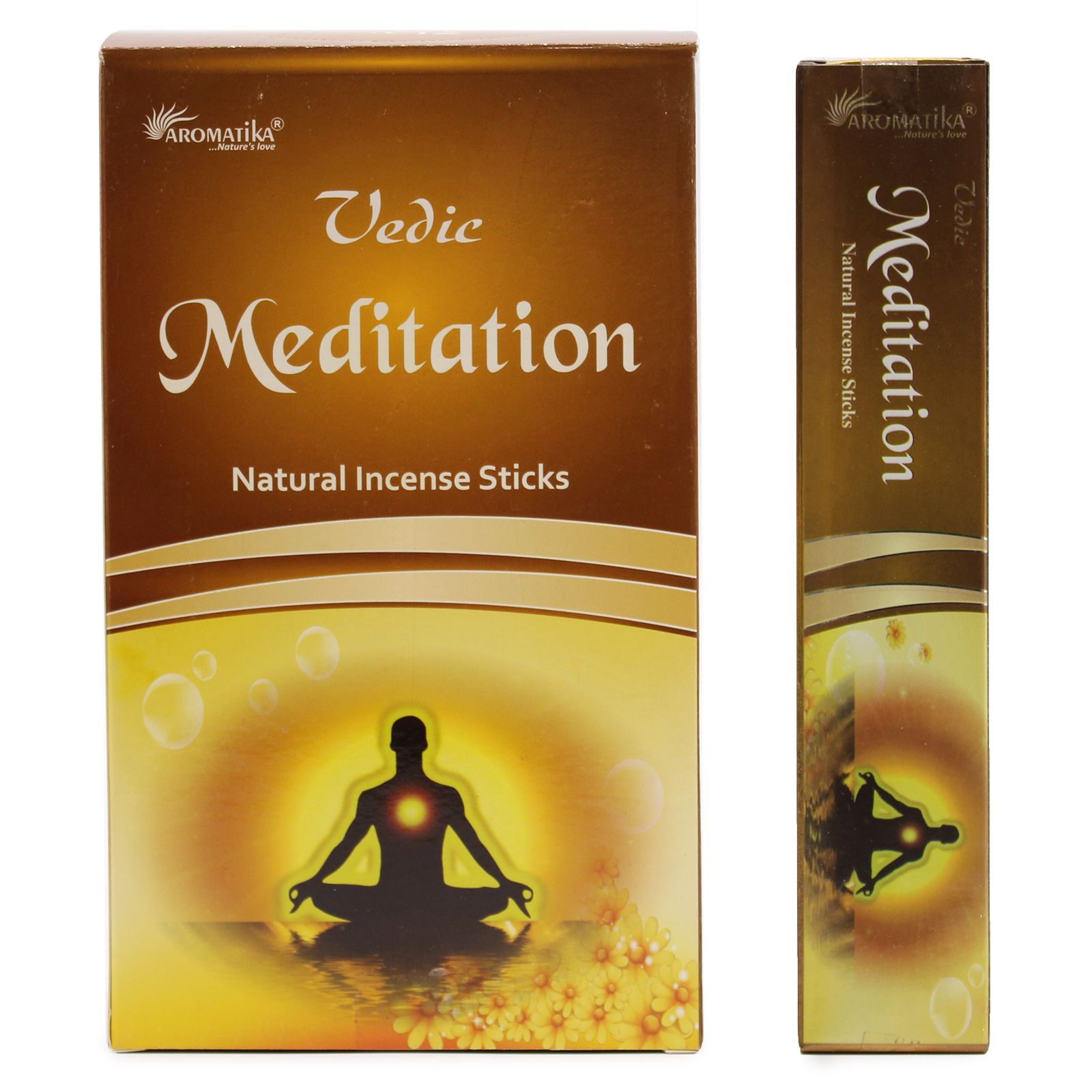 Incienso védico de meditación—varillas delgadas; estética natural para ambiente zen; favorece armonía y concentración.